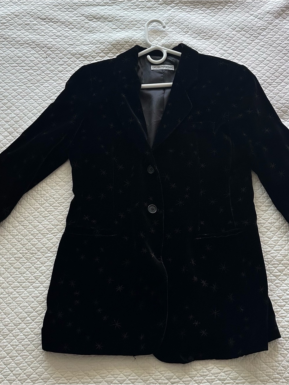 Emporio Armani Black Velvet Star-Embroidered Blazer size L